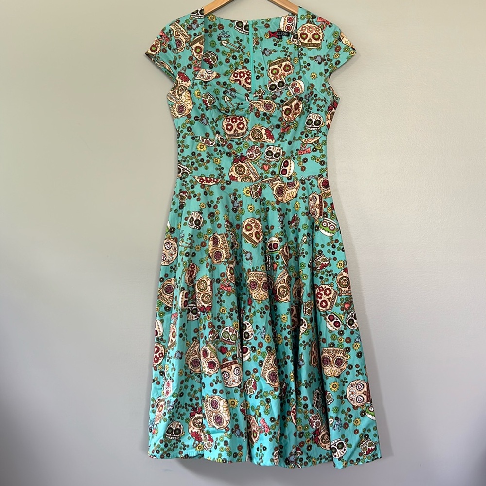 Hell Bunny Calavera Day of the Dead Flower Sugar Skull Fit‎ and Flare Dress Sz S
